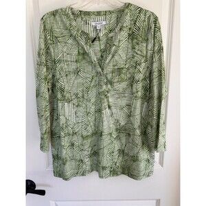 Chico's Salted Lime Palm Lines Henley Tee Chico’s 2 (Large / US 12) NWT